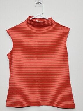 ON·34TH Orange Striped Top Women's S Mock Neck Sleeveless Preppy